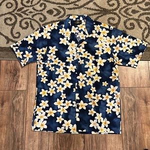 Vintage Aloha Shirt Mens Large Blue Floral Made in Hawaii Royal Creations